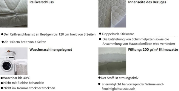 Bazyl Matratzenbezug mit Reißverschluss, versteppt, 90x200 cm, 4,0 cm Bild 5