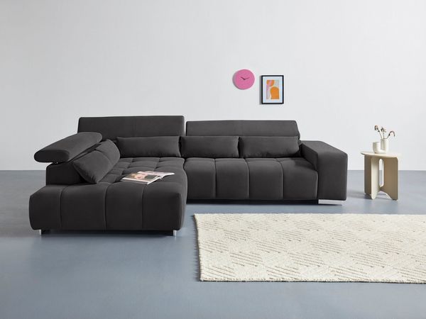 COTTA Ecksofa Orion L-Form, mit Ottomane, inklusive verstellbarer Kopfstützen und 5 Nierenkissen