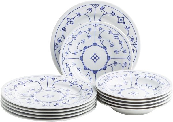 KAHLA Tafelservice Blau Saks 12tlg. (12-tlg), 6 Personen, Porzellan, von Hand dekoriert