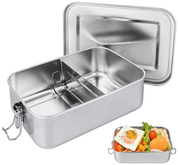 BlingBin Lunchbox 1400ml Edelstahl-Lunchbox, Auslaufsichere Bento-Box mit Abtrennung, Edelstahl, (1er Set, 1-tlg, mit Verschlussclip und 1 herausnehmbaren Fächern), Tragbarer Vorratsbehälter für Lebensmittel, Auslaufsicher Robust
