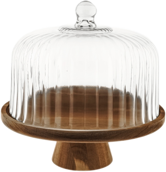 Luana La Torta Grande Servierplatte mit Glasglocke & Holzfuß - ø30 cm