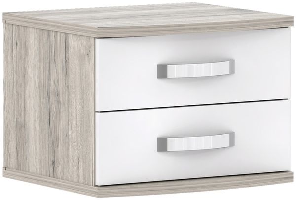 Nachtkommode >Rondino< in Sandeiche / Weiss Glanz - 50,4x41,4x46cm (BxHxT)