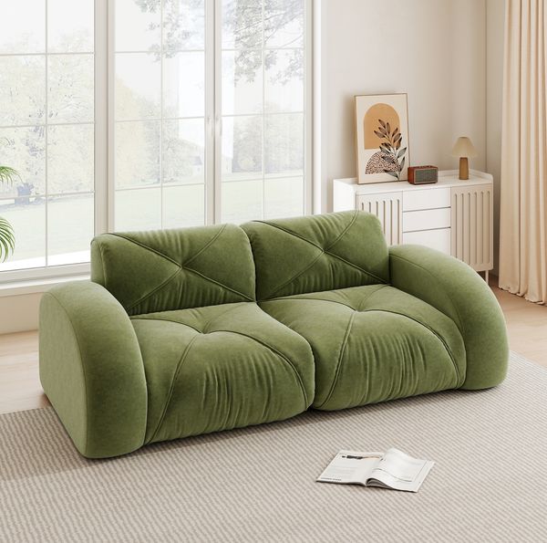 2-Sitzer-Sofa aus Chenille, modulares rahmenloses Design, 204x95x76 cm, grün