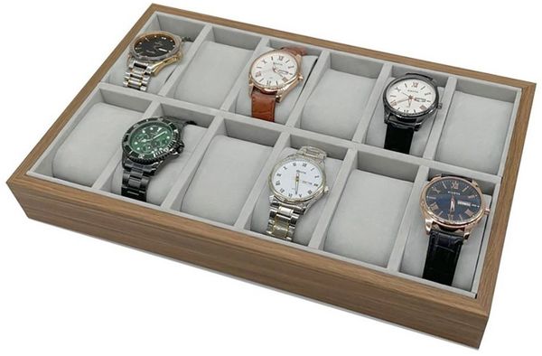 mixed24 Uhrenbox Holz Uhrenaufbewahrung für 12 Uhren (2x6) Uhrenkiste Uhrendisplay