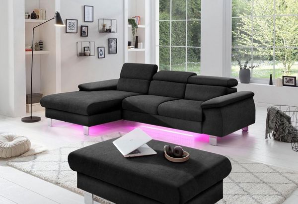 COTTA Ecksofa Komaris L-Form, B: 244 cm, mit Kopfteilverstellung, optional Bettfunktion, Bettkasten & Licht