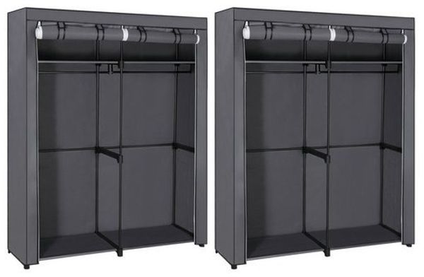 SONGMICS Kleiderschrank, 2er Set, Garderobe mit 2 Kleiderstangen, Aufbewahrung von Kleidung, Stoffschrank, Kleiderständer, faltbar, Ankleidezimmer, Schlafzimmer, 140 x 43 x 174 cm, grau