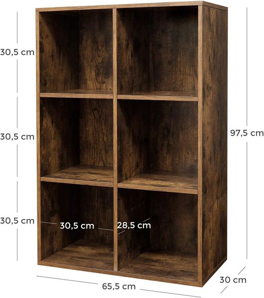 Vasagle Bücherschrank, Bücherregal, mit 6 Fächern, Büroregal, Würfelregal, Standregal, für Wohnzimmer, Schlafzimmer, Büro, Kinderzimmer, vintagebraun von Songmics LBC203BX Bild 5