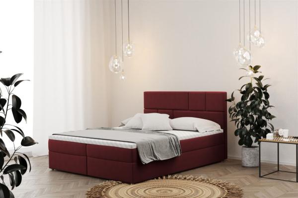 Boxspringbett Schlafzimmerbett CALVIN 180x220cm in Stoff Matt Velvet Weinrot