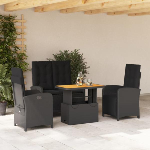 vidaXL 4-tlg. Garten-Essgruppe mit Kissen Schwarz Poly Rattan 3277336