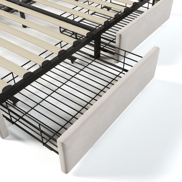 Polsterbett 160x200 cm mit kabelloser Ladestation, USB/Typ-C-Anschluss & 4 Schubladen, Beige mit Stauraum,inklusive Matratze Bild 10