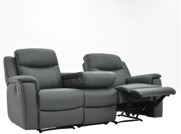 Vente-unique - EVASION Couchgarnitur Leder Grau - B 96 cm x H 100 cm x L 205 cm156 cm Bild 5