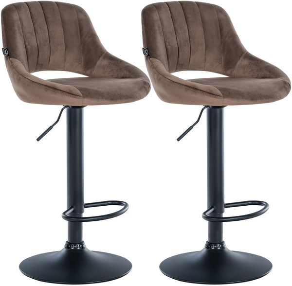CLP 2er Set Barhocker Milet Samtbezug höhenverstellbar drehbar mit Rückenlehnen,braun Metall matt schwarz