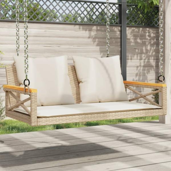 vidaXL Hängebank mit Kissen Beige 109x62x40 cm Poly Rattan 368157