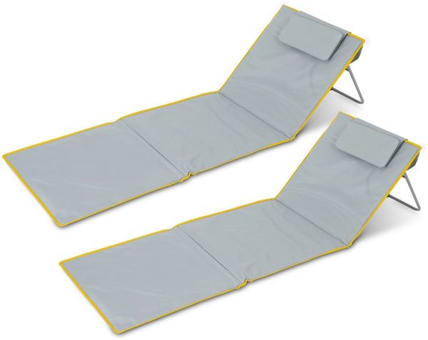 Stagecaptain Gartenliege 2x Set BM-160 GY Beachmatte "Layla", ink. Reißverschlusstasche, verstellbare Sonnenliege mit gepolstertem Kopfkissen