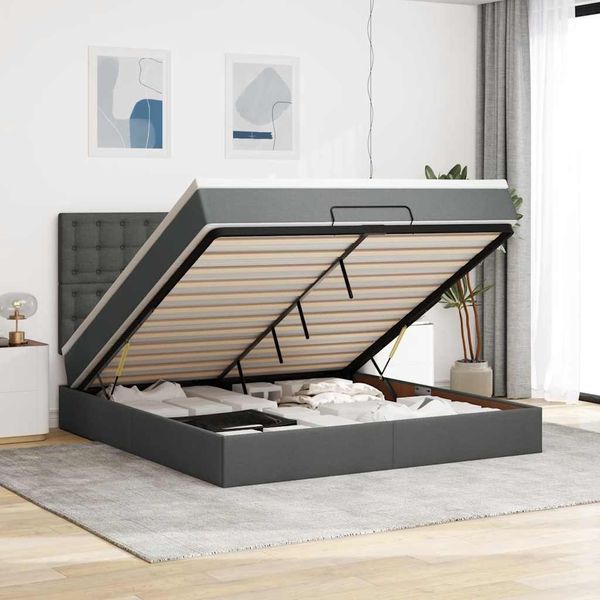 vidaXL Ottoman-Bett mit Matratze Dunkelgrau 160x200 cm Stoff 3313335