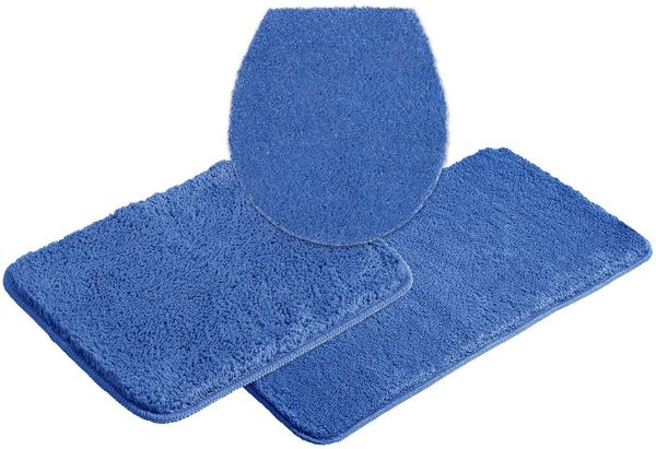 OTTO home Badematte Inga, Badezimmer Teppich, Badvorleger, Höhe 20 mm, rutschhemmend beschichtet, schnell trocknend, strapazierfähig, fußbodenheizungsgeeignet, Polyester, rechteckig, 3tlg Set Hänge WC, Badteppich, unifarben, weich, als halbrund und rec...