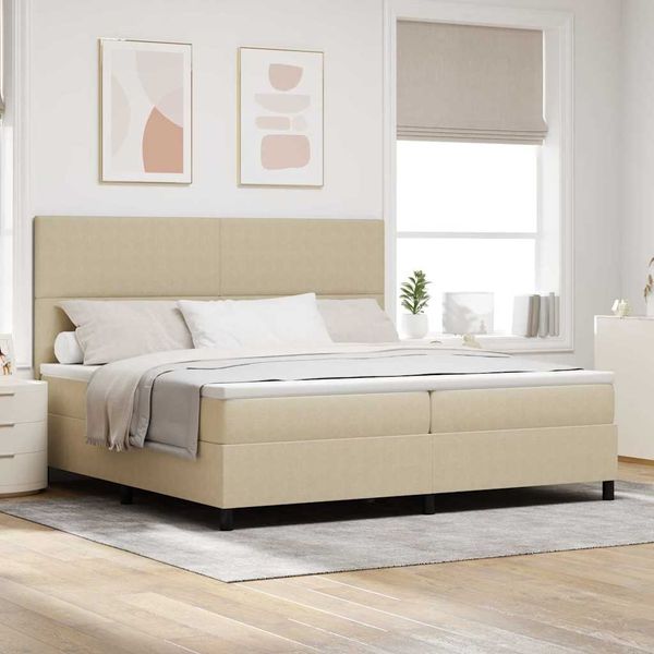 vidaXL LED Boxspringbett Hellgrau und Weiß 200 x 200 cm Cordstoff 3337662