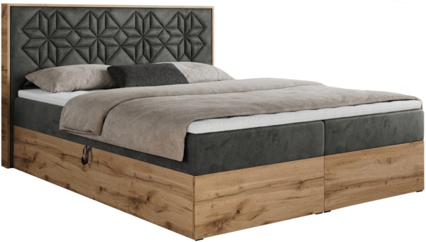 Boxspringbett mit Kopfteil und Topper, Polsterbett - NESSI - 120 x 200 cm - Dunkelgrau Velvet - H3 - Topper Visco Bild 4
