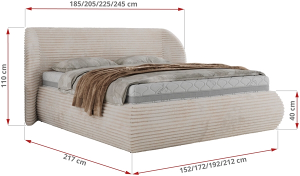 Polsterbett mit Lattenrost, Doppelbett Bettkasten, Bettgestell mit Gasdruckfeder Multipocket Matratze Härtegrad H3/H4 - CAELA CLASSIC - 140 x 200 cm - Beige Cord - ELORI LUX Bild 4