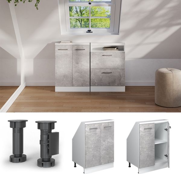 Küchenschrank für Dachschrägen R-Line Beton 60 cm mit 2 Türen Vicco Bild 5
