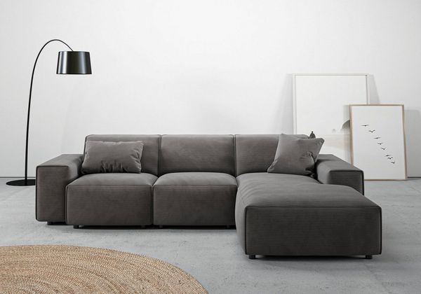 andas Ecksofa Glimminge L-Form auch in Breitcord, Feincord + Easy care-Bezug, Breite 264, Zierkissen