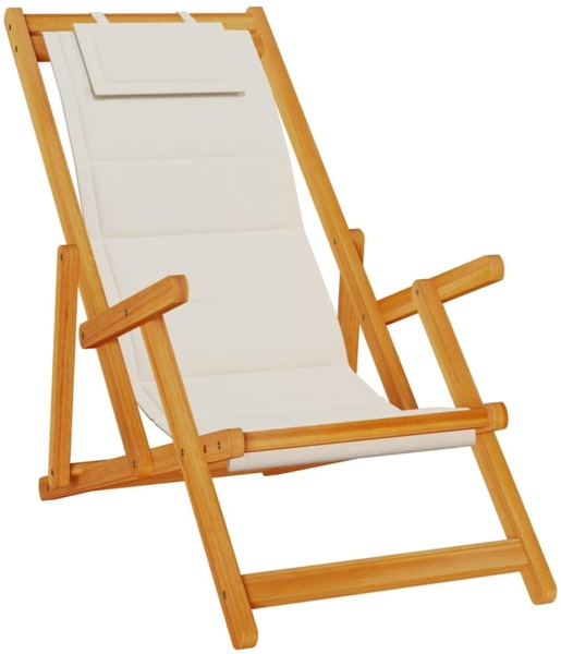 vidaXL Strandstuhl mit Armlehnen Klappbar Hellgrau Akazie Textilene 4108068