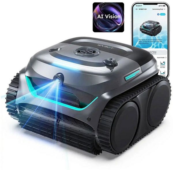 WYBOT Poolroboter C2 Vision kabelloser Poolroboter mit Smart Vision, für Boden und Wände, Zweischichtige Filterung, 8-in-1-Reinigungsroboter