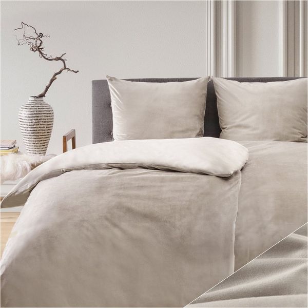 Blumtal Bettwäsche, Cashmere-Touch, Plüsch, warme Winterbettwäsche + Kopfkissenbezug, Taupe, 4 Teilig: 2 x 135 x 200 cm + 2 x 80 x 80 cm
