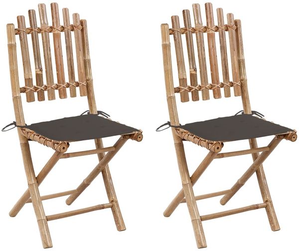 vidaXL Klappbare Gartenstühle 2 Stk. mit Kissen Bambus 3063995