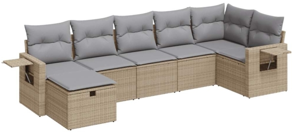 vidaXL 7-tlg. Garten-Sofagarnitur mit Kissen Beige Poly Rattan 3325505