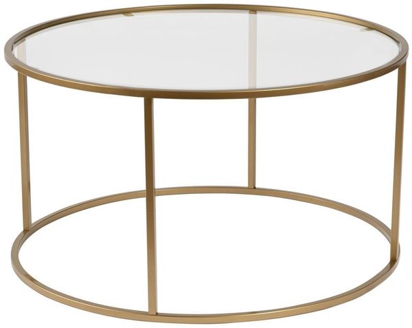 Hanah Home Elegant Coffee Table with 100% Tempered Glass Top (4 mm) & Sturdy Metal Frame (1.5 mm), 80 x 80 x 43 cm, Gold & Transparent Finish | Modern Design for Living Room