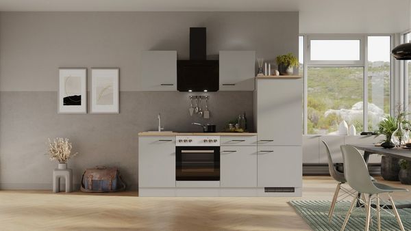 Flex-Well Küchenzeile Lund, wahlweise mit E-Geräten, Breite 220 cm, glänzende Fronten