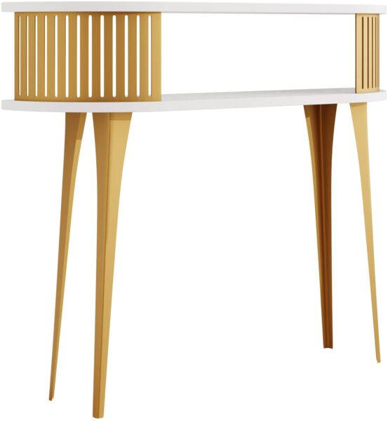 Konsolentisch Rajkon Oval Gold (Farbe: Gold / Arktisches Weiß)