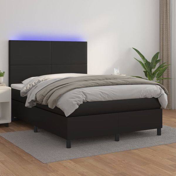 vidaXL Boxspringbett mit Matratze & LED Schwarz 140x200 cm Kunstleder 3135825