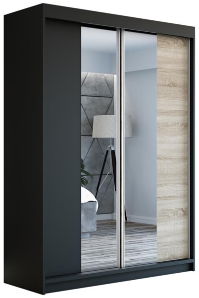 Schwebetürenschrank NEO 2-türig Schrank 160 cm (mit Spiegel) Farbe: Schwarz , sonoma