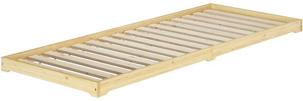 Überlanges Niederflurbett niedriges Holzbett 100x220 Kiefer klar lackiert V-60.47K-10-220Rollrost inkl.