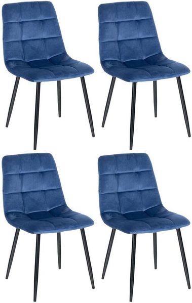 CLP 4er Set Esszimmerstühle Antibes Samtbezüge gepolstert Rückenlehnen bis 150 kg,blau