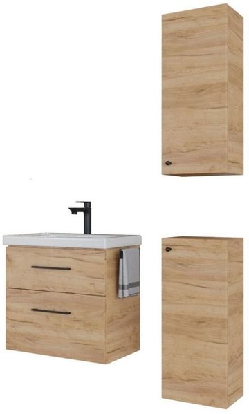 Planetmöbel Badmöbel-Set Badmöbel-Set 63cm mit 2x Midischrank, (Waschbeckenunterschrank, Badezimmerschrank)