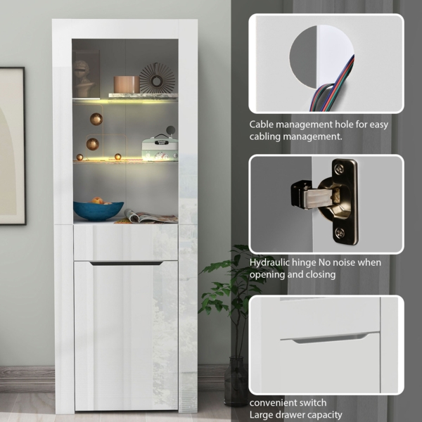 Merax Vitrine mit LED-Lichtern Bücherschrank Aktenschrank Standvitrine Aufbewahrungsschrank mit Regalen Vitrinenschrank Küchenschrank Bücherschrank Bild 7