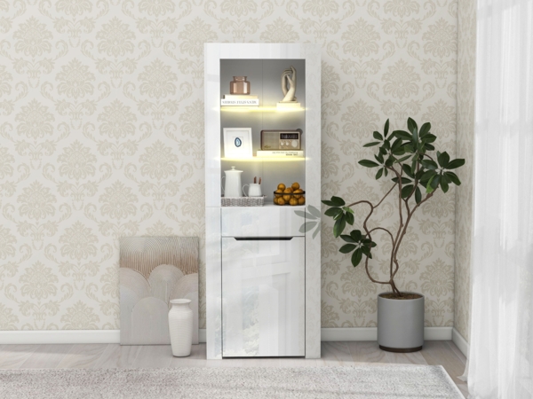 Merax Vitrine mit LED-Lichtern Bücherschrank Aktenschrank Standvitrine Aufbewahrungsschrank mit Regalen Vitrinenschrank Küchenschrank Bücherschrank Bild 3