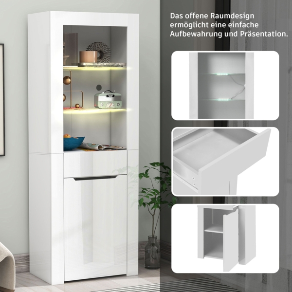 Merax Vitrine mit LED-Lichtern Bücherschrank Aktenschrank Standvitrine Aufbewahrungsschrank mit Regalen Vitrinenschrank Küchenschrank Bücherschrank Bild 8