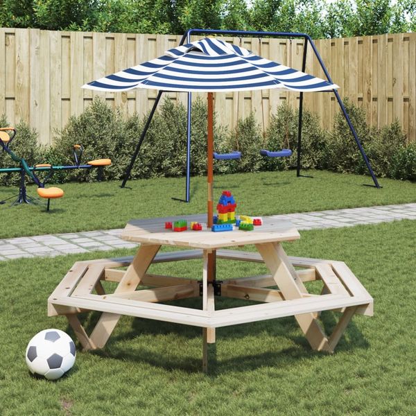 vidaXL Picknicktisch für 6 Kinder mit Sonnenschirm Sechseckig Tanne 3281626
