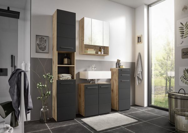 Badezimmer-Set >Vista< (4-tlg.) in Viking Oak / Schwarz - 170x190x31 (BxHxT)