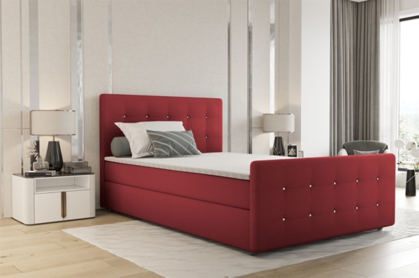 Boxspringbett Schlafzimmerbett MARKOS 140x200cm Stoff Soro Rot inkl. Topper