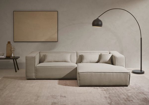 LeGer Home by Lena Gercke Ecksofa PIARA mit Kedernaht, Cord, Leinenoptik o. Strukturstoff, Couch, L-Form, wahlweise Ottomane rechts/links, schwarze Füße, bequemer Sitzkomfort