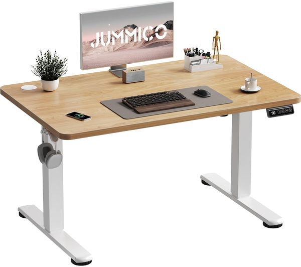 JUMMICO Höhenverstellbarer Schreibtisch 110x60 cm, Standing Desk Elektrischer Schreibtisch Höhenverstellbar mit Memory-Funktion, Beige