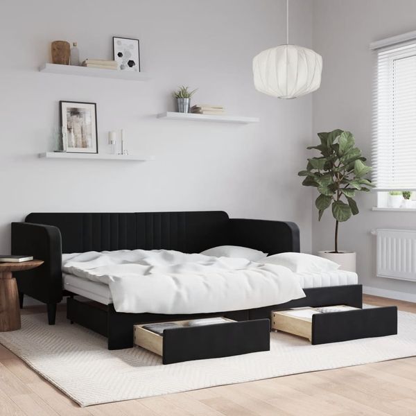 vidaXL Tagesbett Ausziehbar mit Schubladen Schwarz 90x190 cm Samt 3197150