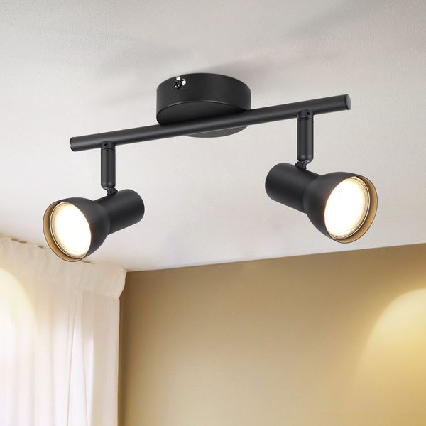 ZMH Deckenstrahler 2 Flammig Deckenlampe Flur - Deckenleuchte Schwarz Modern Design Innen Strahler GU10 Deckenspots Metall 350°Schwenkbar Spots für Schlafzimmer Wohnzimmer Küche(Ohne Leuchtmittel)