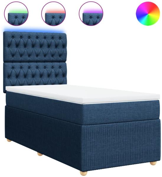 vidaXL Boxspringbett mit Matratze Blau 100x200 cm Stoff 3294280