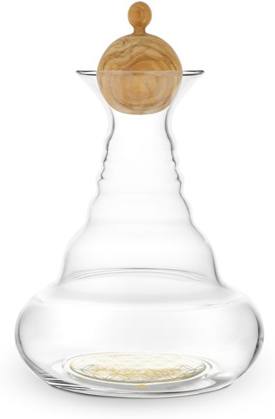 Karaffe Alladin 1,3l Gold - Blume des Lebens - Olivenholzstöpsel - mundgeblasen
